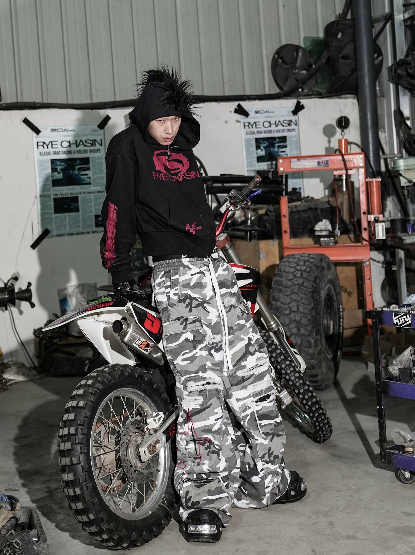 Washed Distressed Camo Cargo Pants