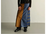 Reversible Pleated Frayed Plaid Denim Skort