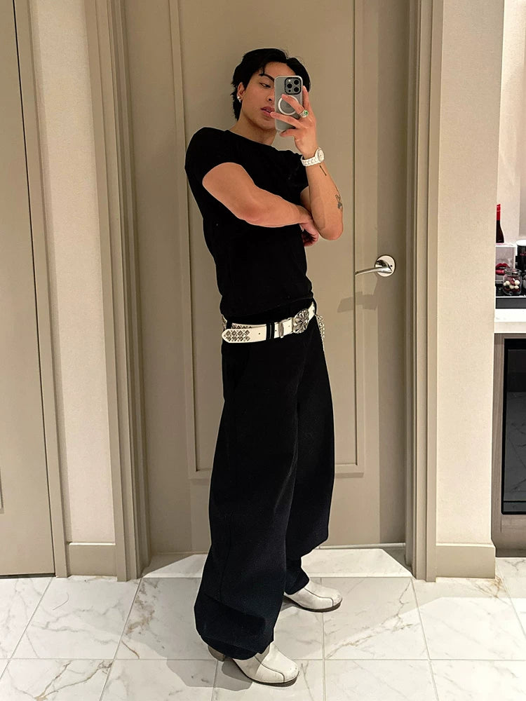 Vintage Punk Carved Rhinestone Leather Belt