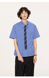 Striped And Houndstooth Short-Sleeved White Shirt