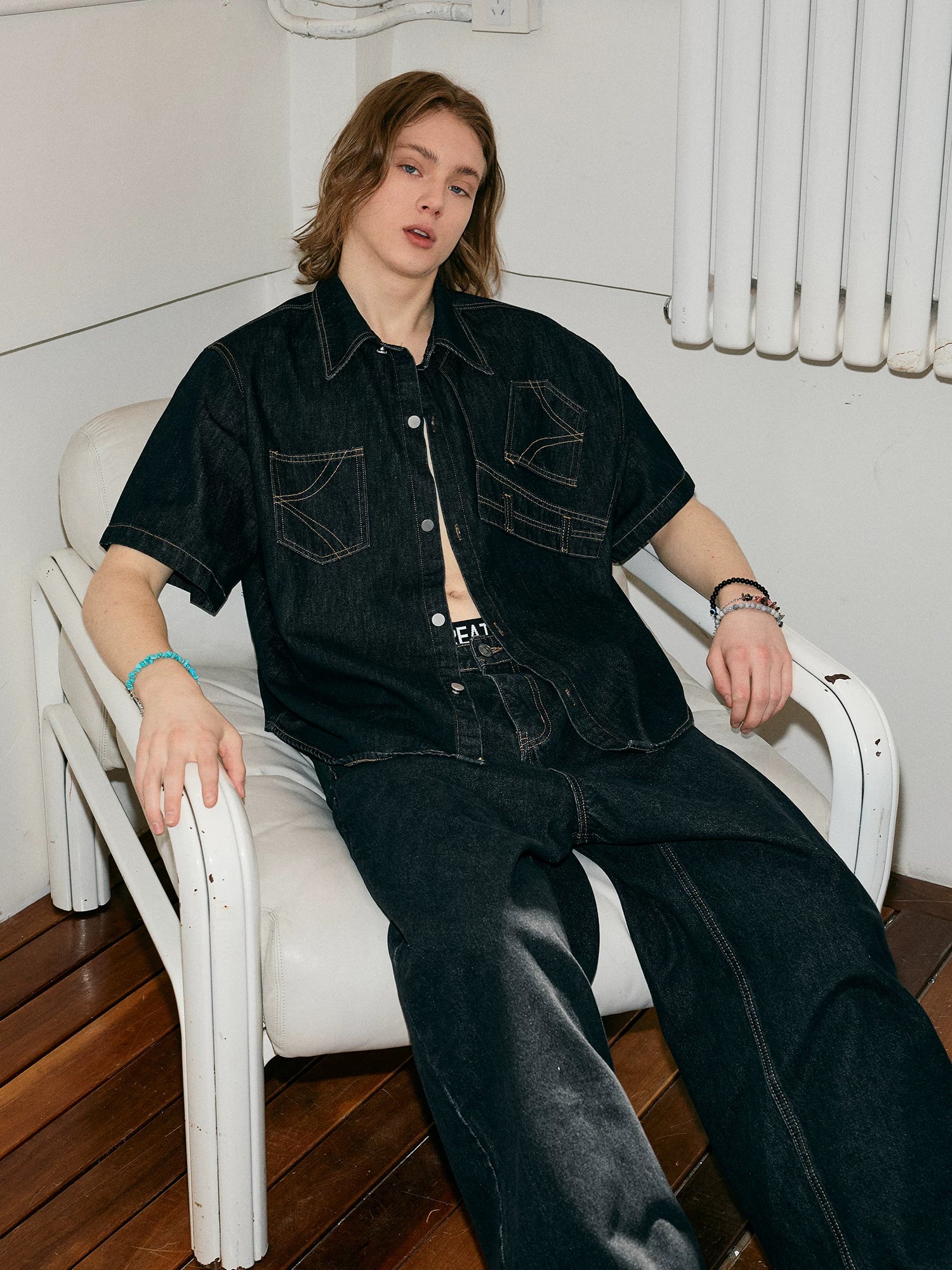 Deconstructed Short-Sleeve Denim Shirt