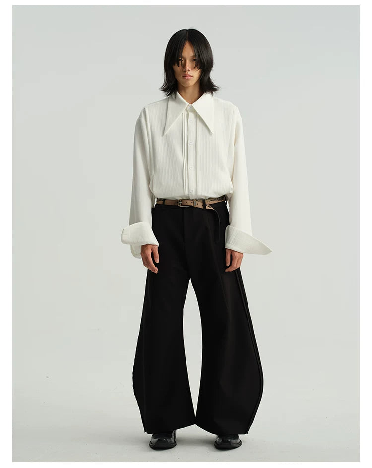 Sharp Collared Striped Pleated Shirt