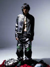 Black Distressed Riveted Fleece Shearling Jacket
