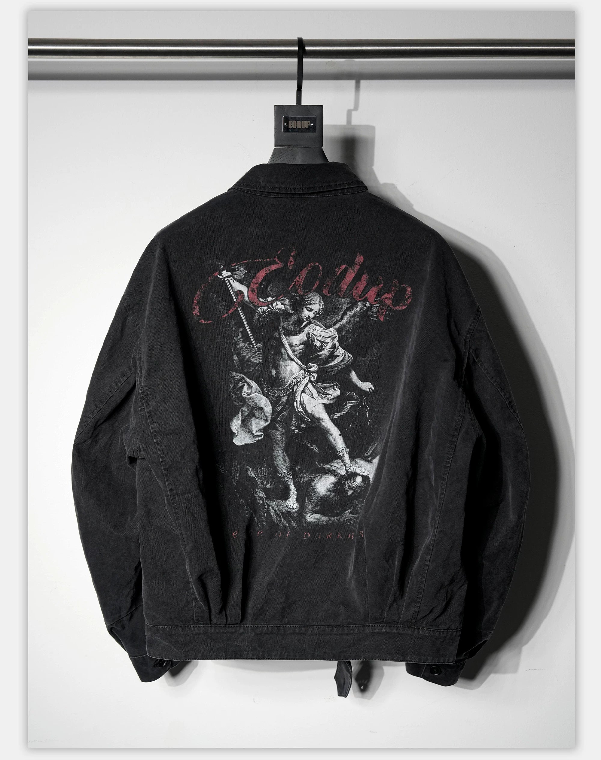 Cropped Boxy Black Vintage Printed Jacket