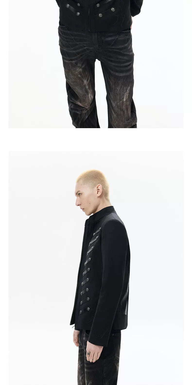 Black Napoleon Style Casual Double-breasted Jacket