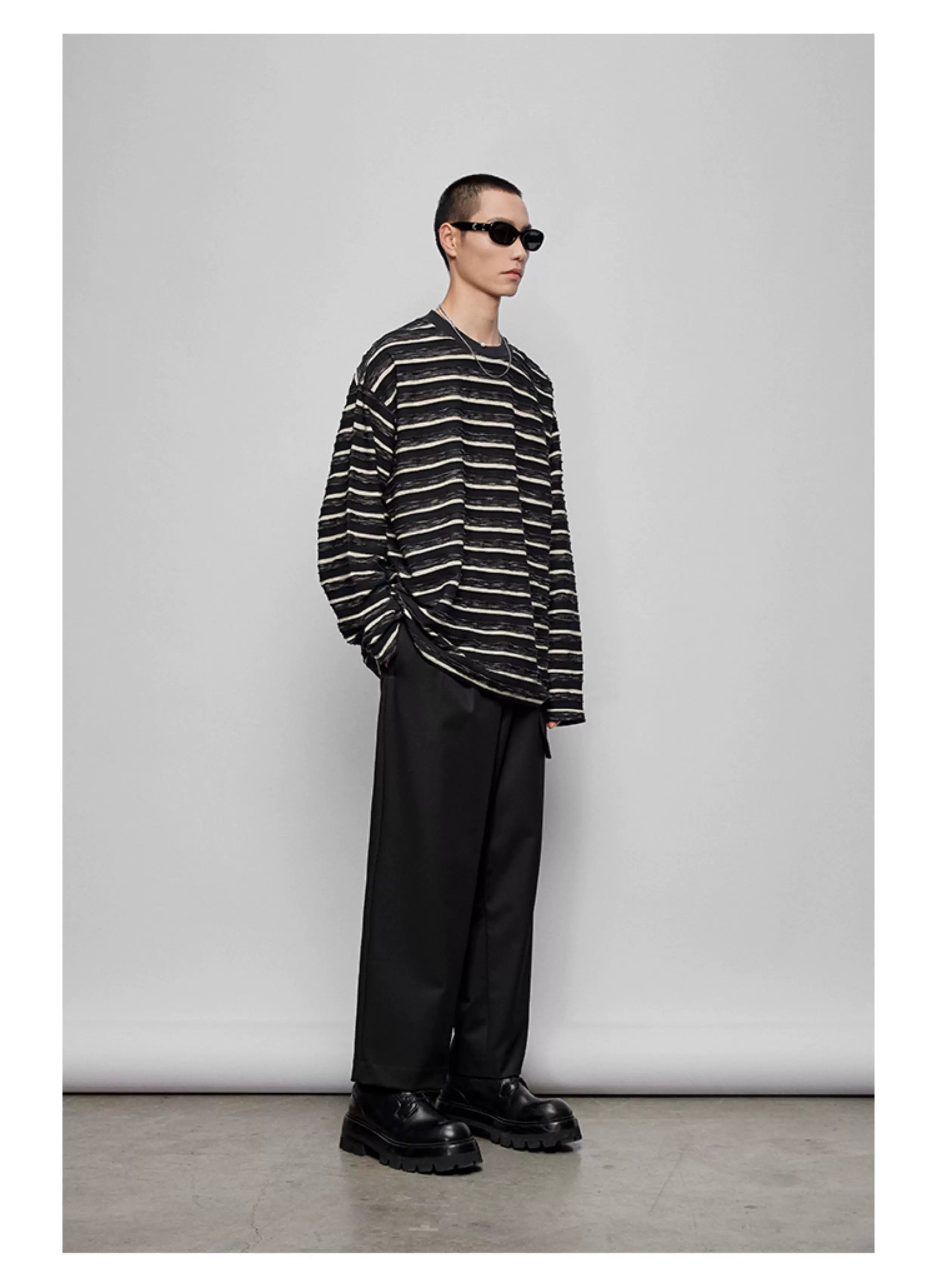 Striped Raw Edge Long Sleeve Tee