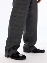 Grey Pinstripe Wool Blend Trousers