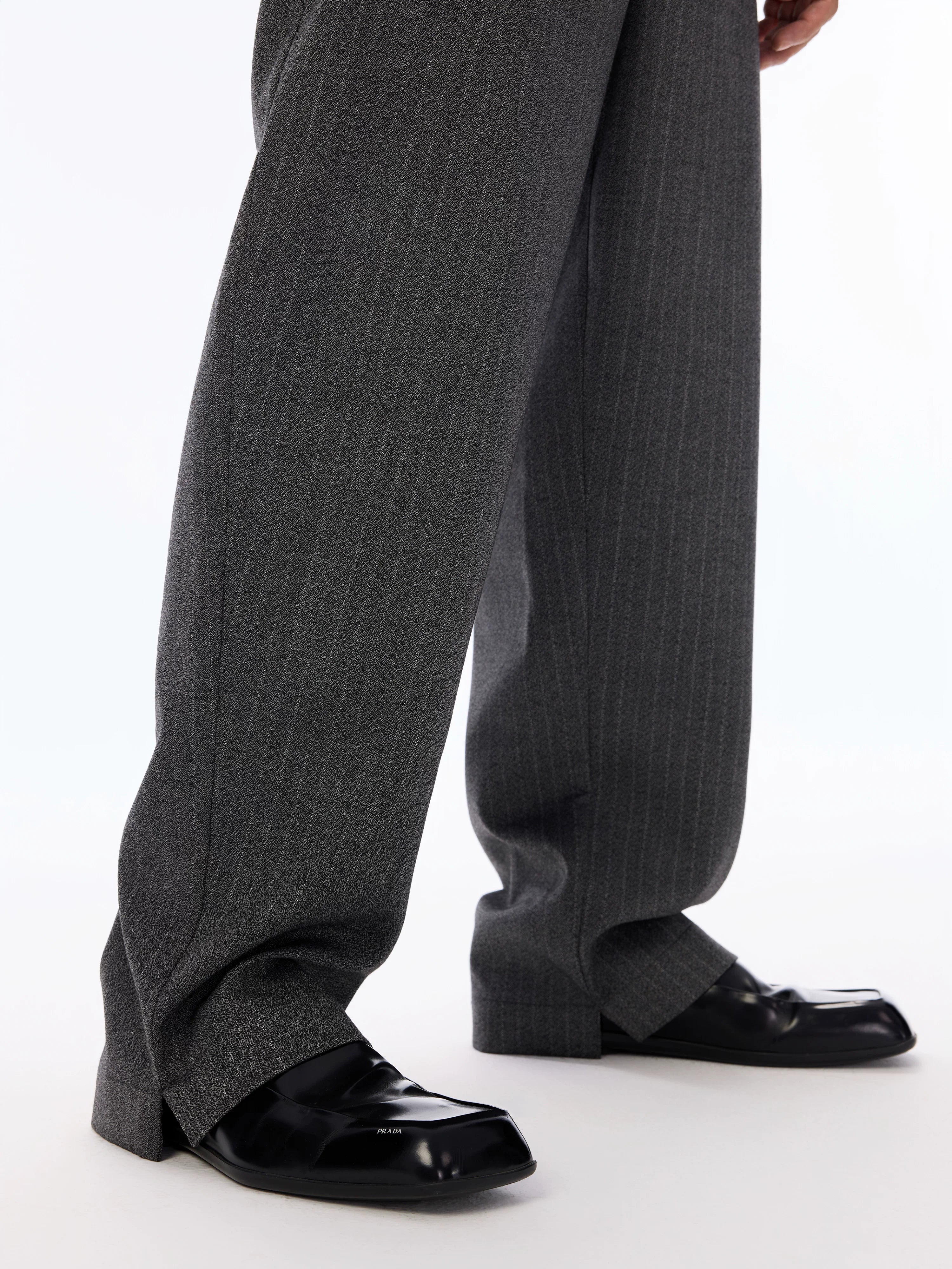 Grey Pinstripe Wool Blend Trousers