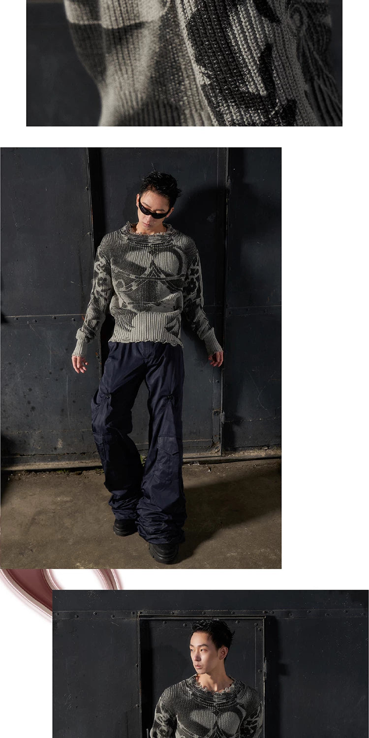 Distressed Knight Armor Print Sweater