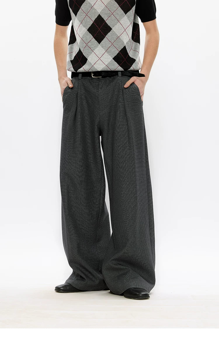 Men's Wool Houndstooth Pleated A-Line Pants