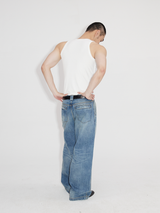 Heavyweight Natural Wash Asymmetrical Cargo Jeans