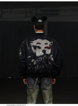 Graffiti Dog Head Print Bomber Jacket