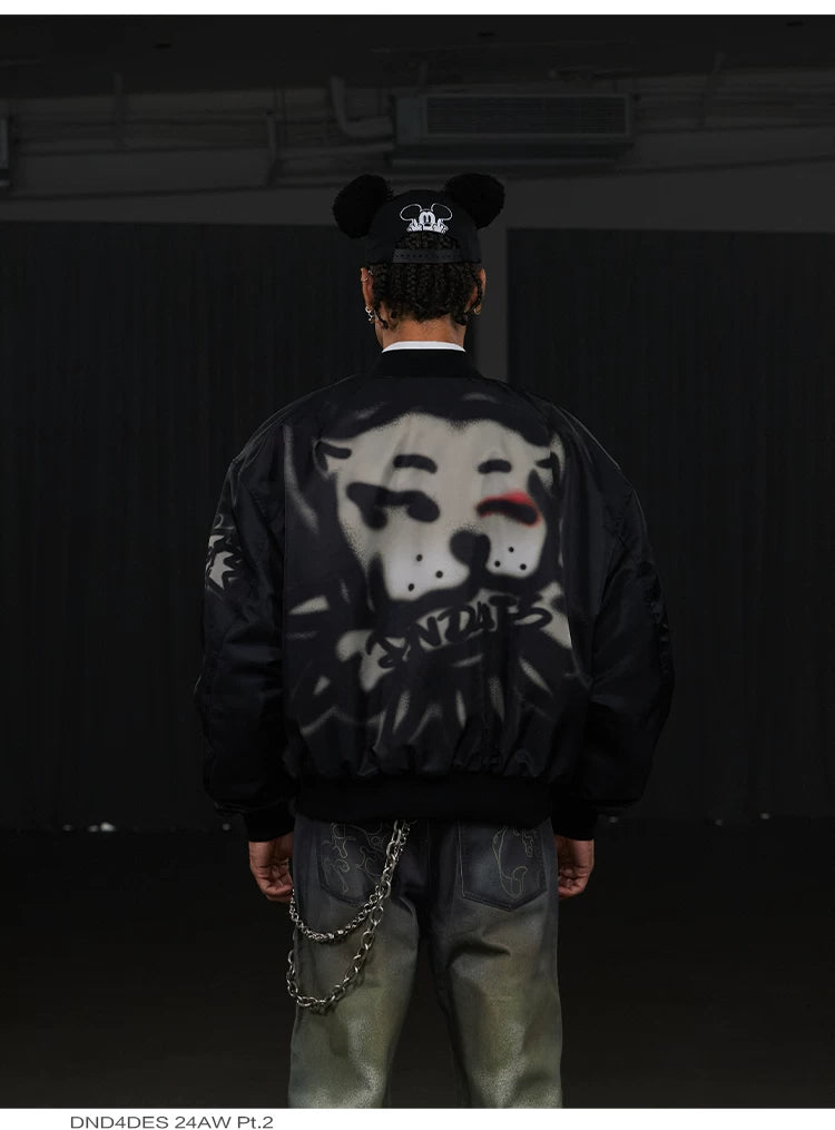 Graffiti Dog Head Print Bomber Jacket