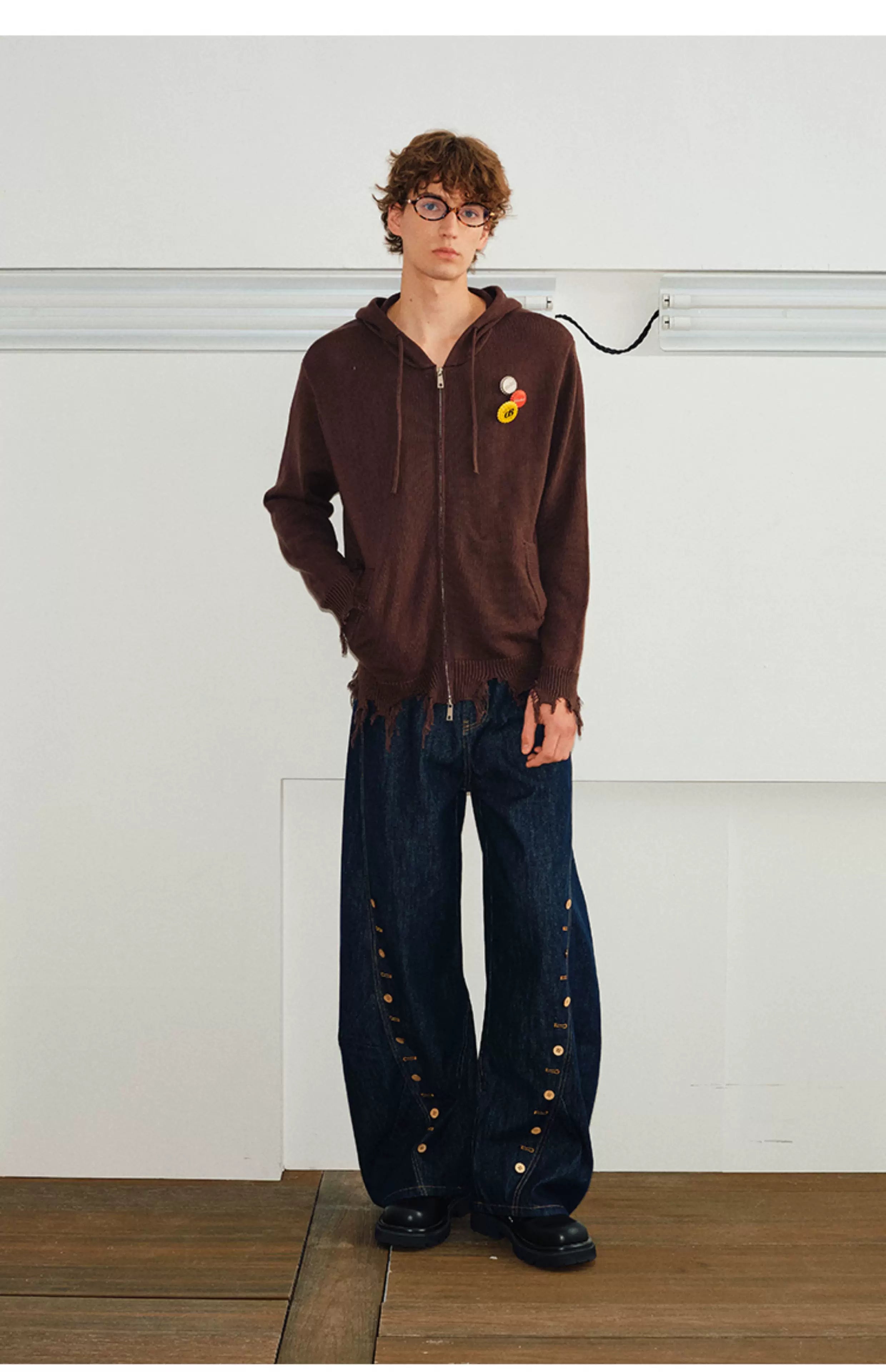 Men's Curved Wide Leg Denim Pants