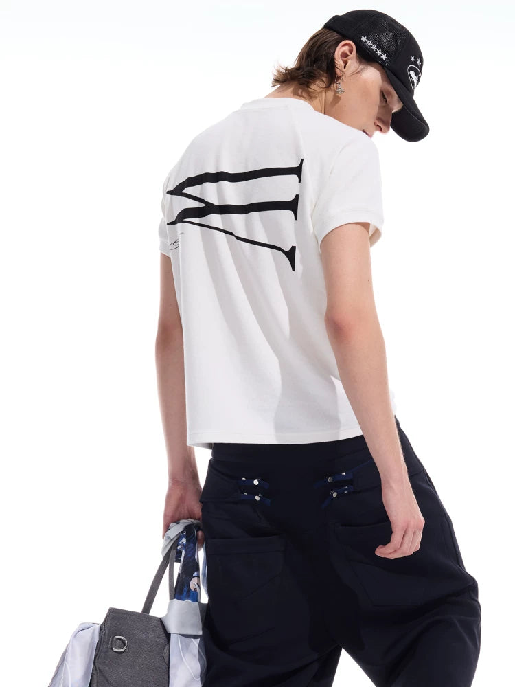 White Waffle Print Raglan Boxy Tee