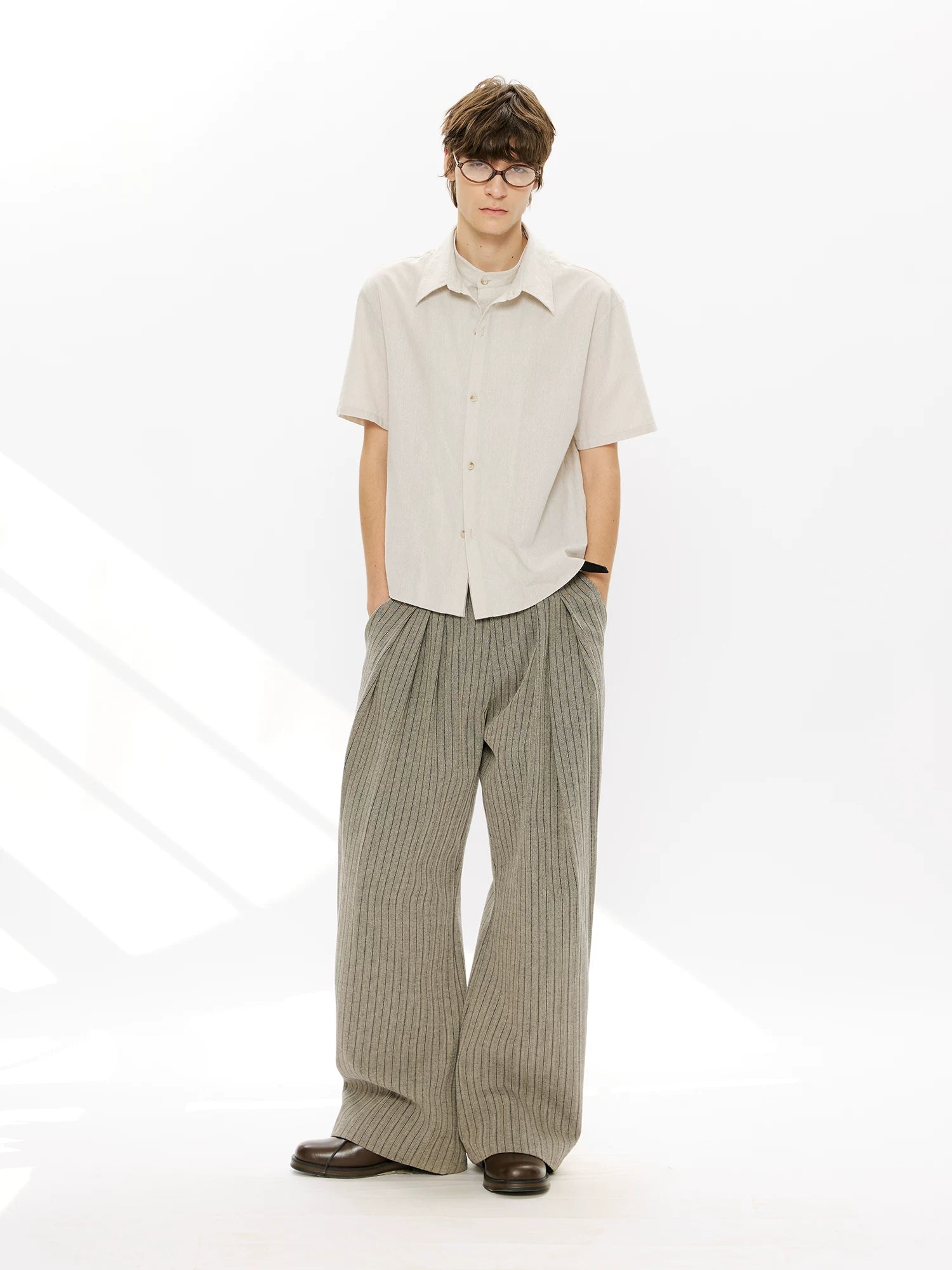 Men's Double-layered Short-sleeved Plaid Linen Shirt