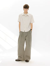 Men's Double-layered Short-sleeved Plaid Linen Shirt