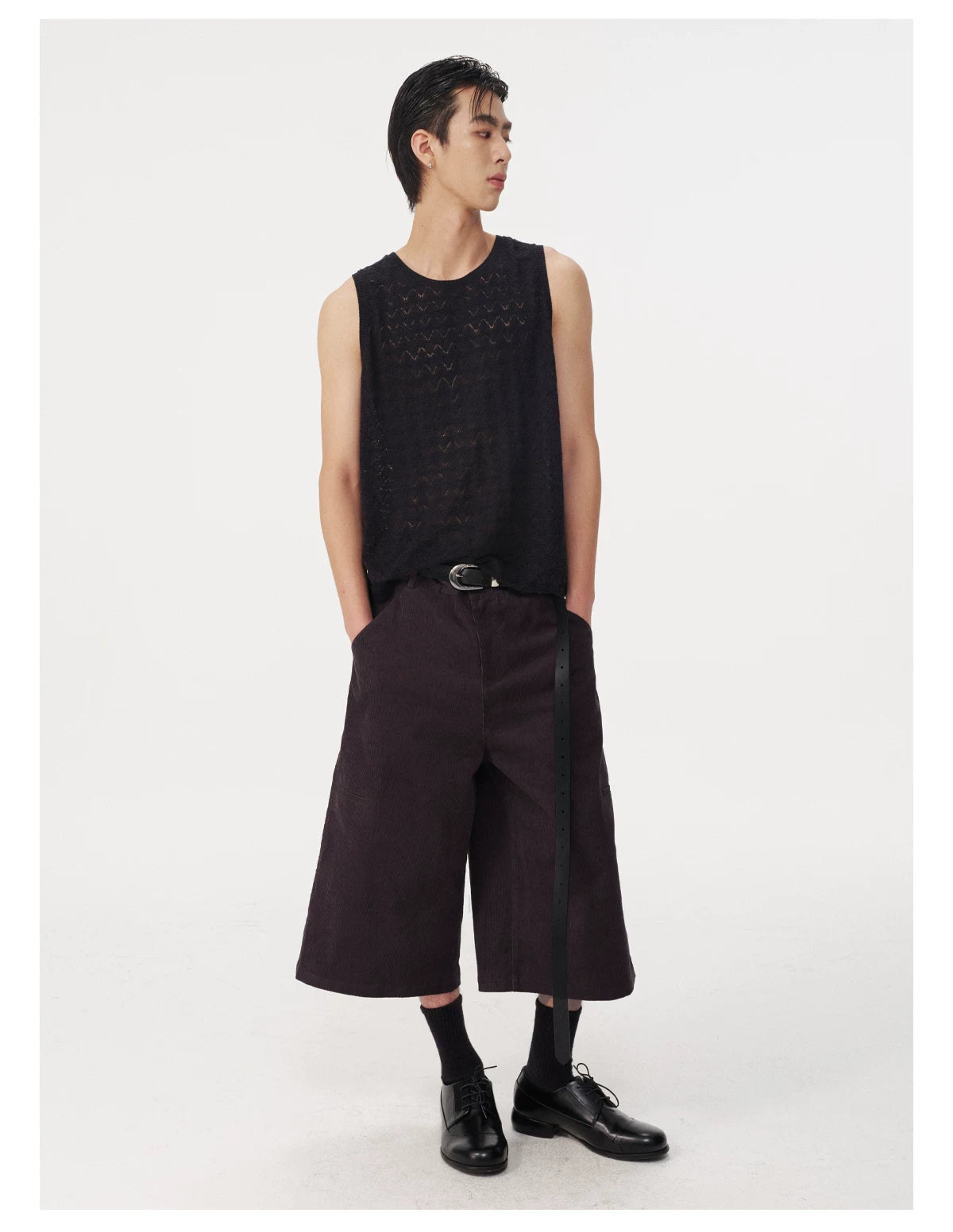 Side Pocket Striped Corduroy Capri Pants
