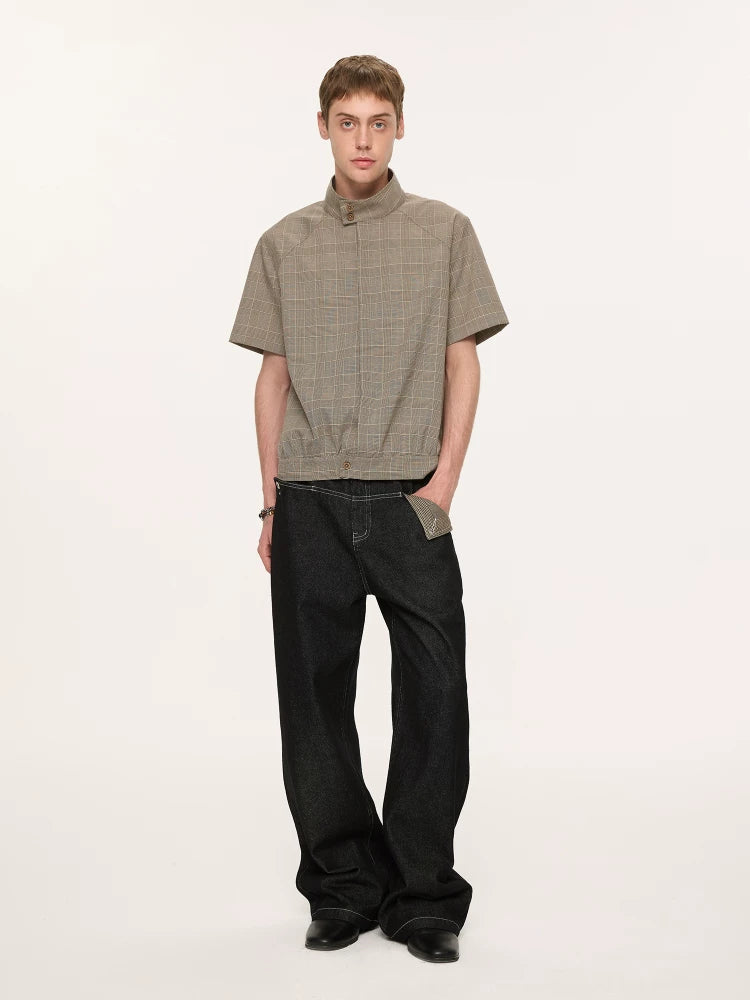White Short Sleeve Harrington Houndstooth Shirt