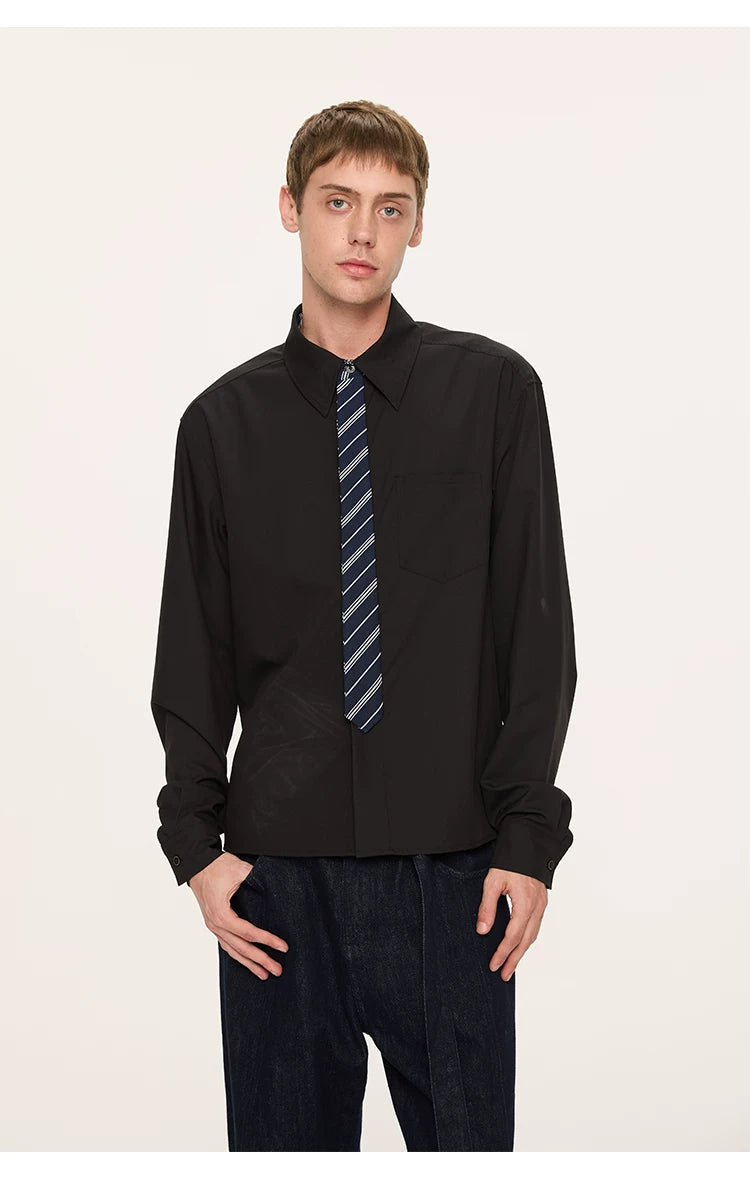 Plaid Tie Patchwork Long Sleeve Shirt
