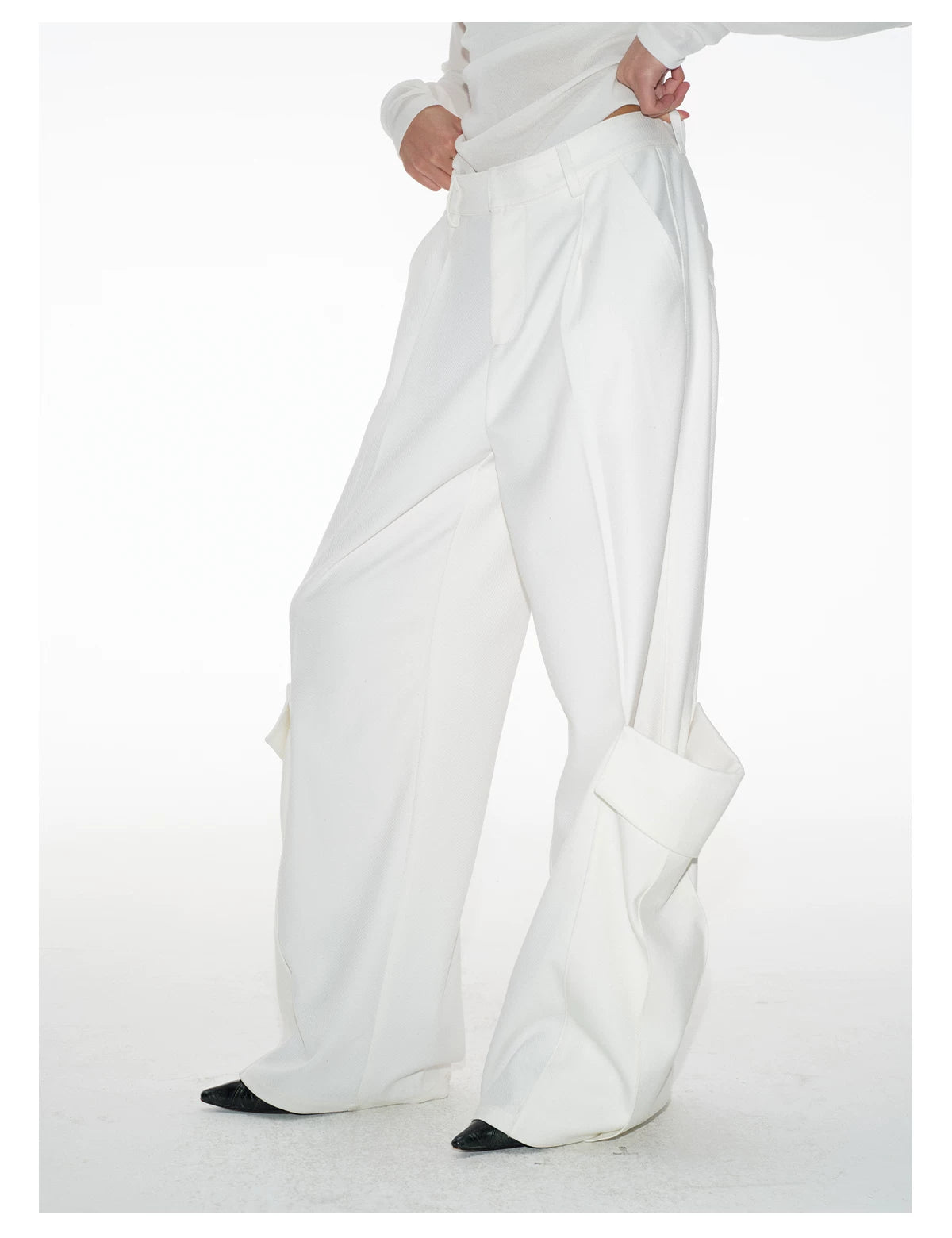 Dual Pocket Pleated Straight Flared Pants