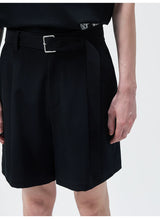 Triacetate Blend Belted Pleated Suit Shorts