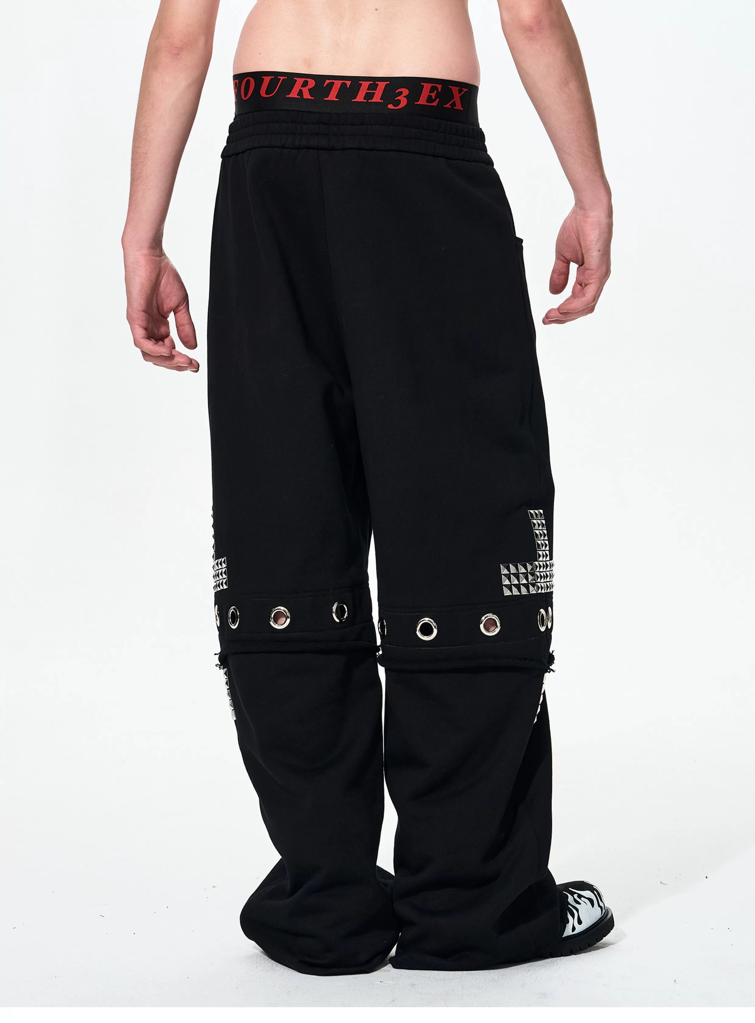 Men's Black Straight Two-In-One Riveted Sweatpants