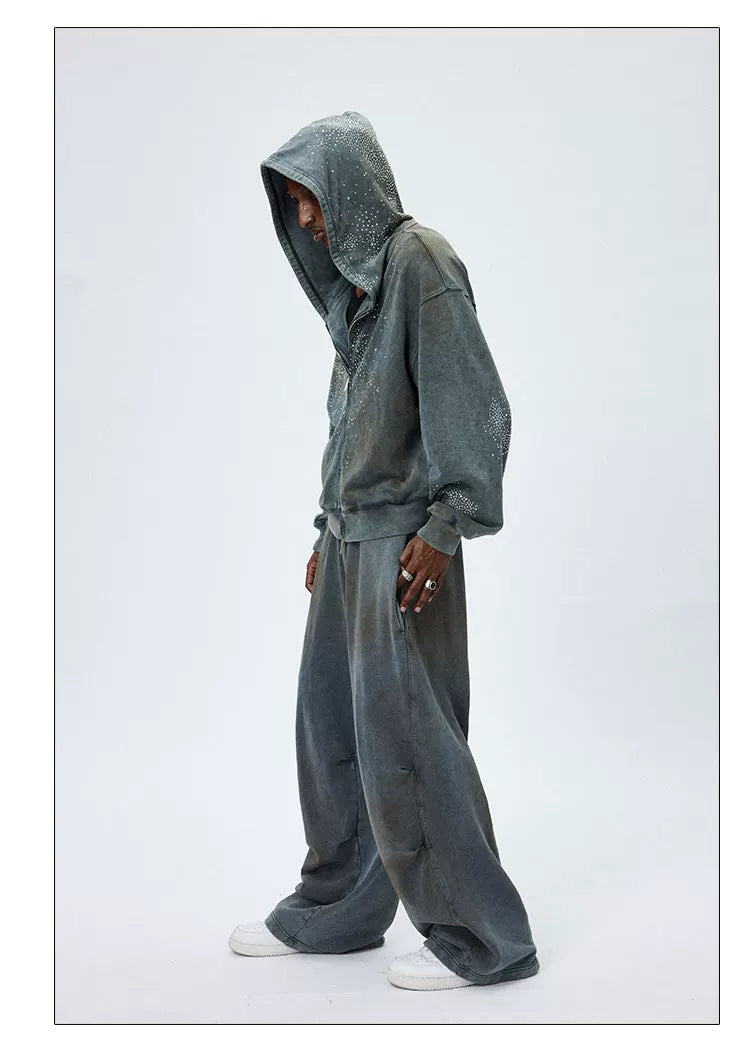 Vintage Washed Drawstring Wide Leg Sweatpants