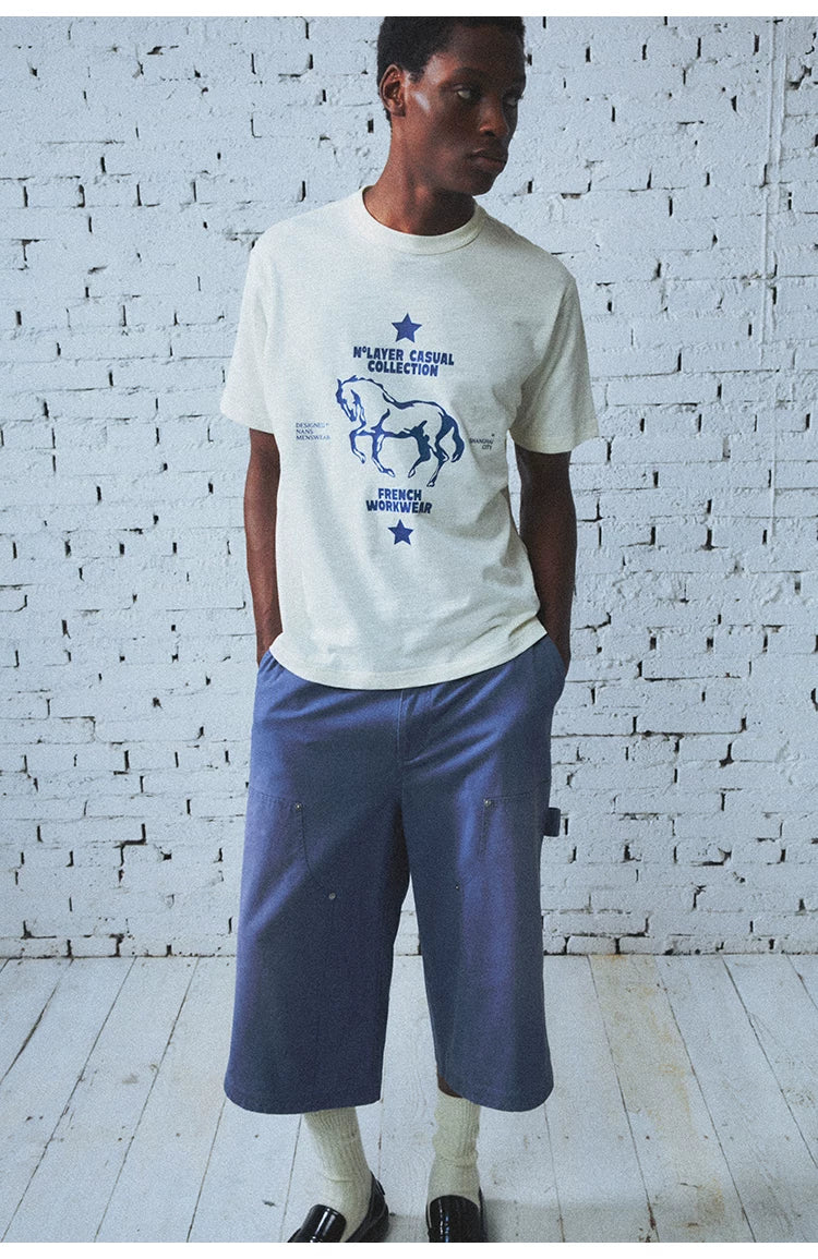 Washed Indigo Cargo Cropped Pants