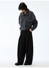 Leather Waist Wide Leg Wool Pants