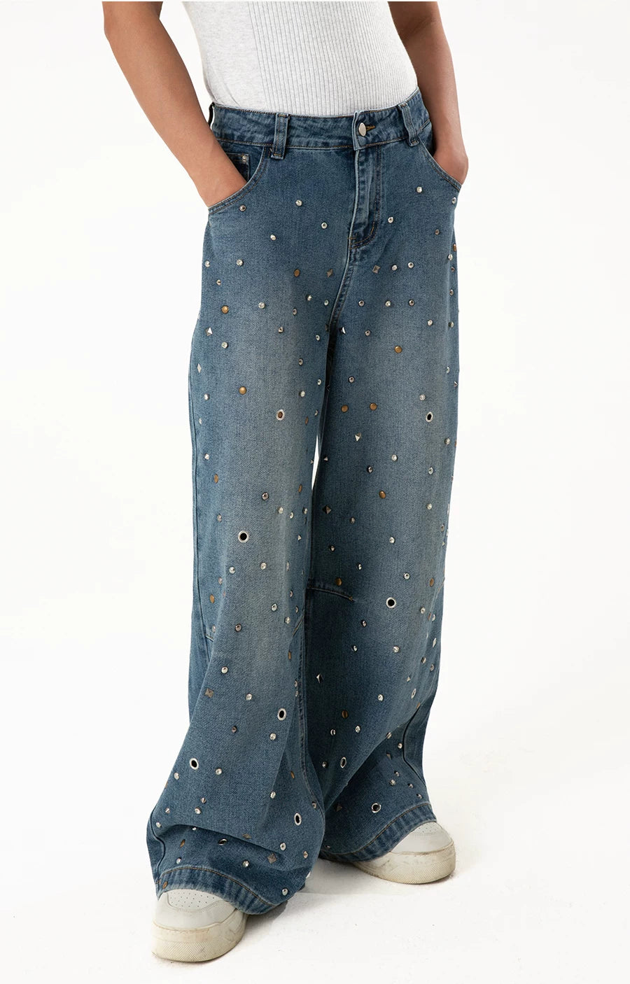 Men's Rhinestone Wide Leg Jeans