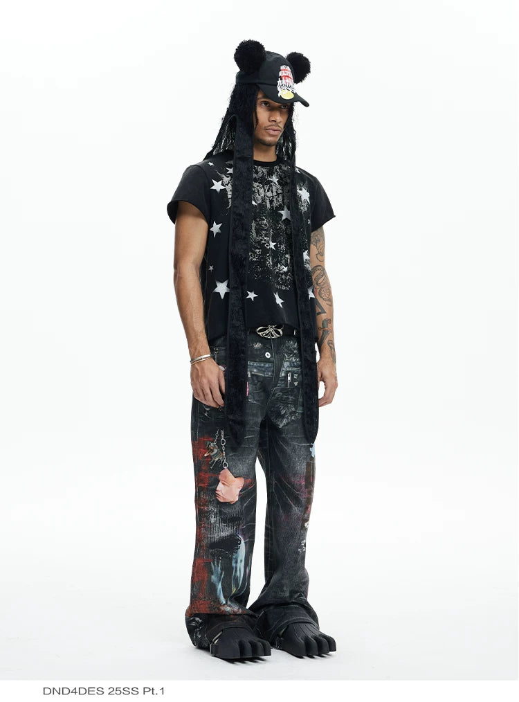 Punk Star Print Slim Cuffed Tee