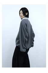 Half-Zip Deconstructed Long-Sleeve Suede Polo Shirt