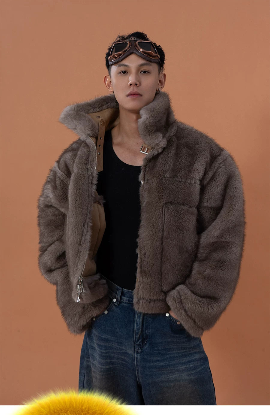Faux Fur Reversible Men's Bomber Jacket