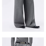 Grey Striped Wide Leg Lyocell Pants
