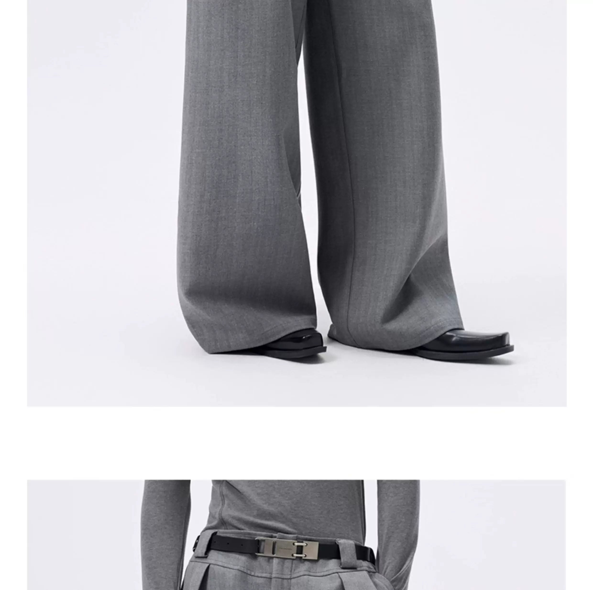 Grey Striped Wide Leg Lyocell Pants