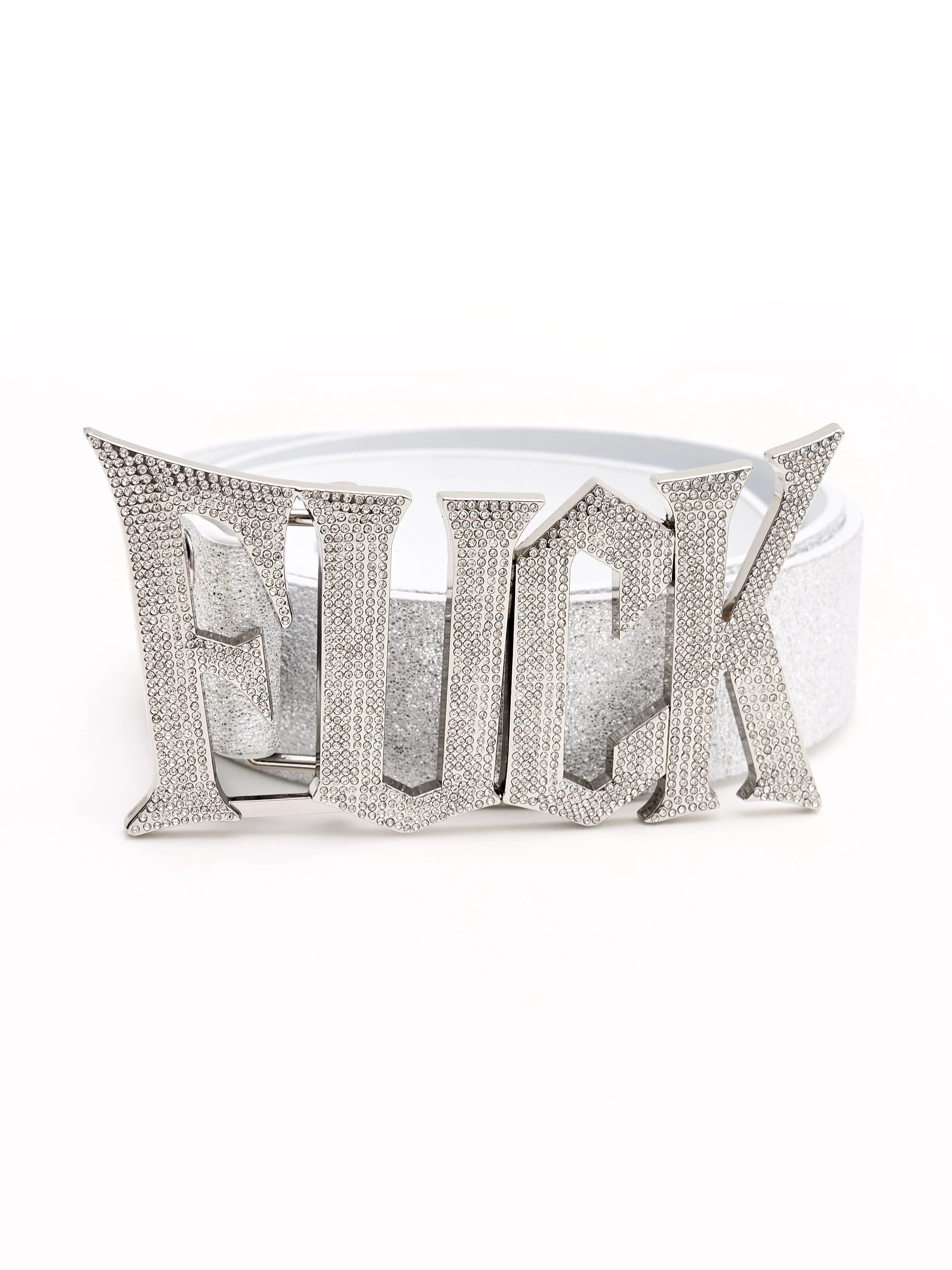 Diamond Encrusted Silver Leather Belt