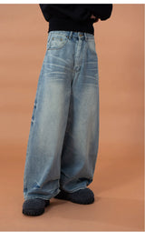 Men's Blue Printed Baggy Jeans