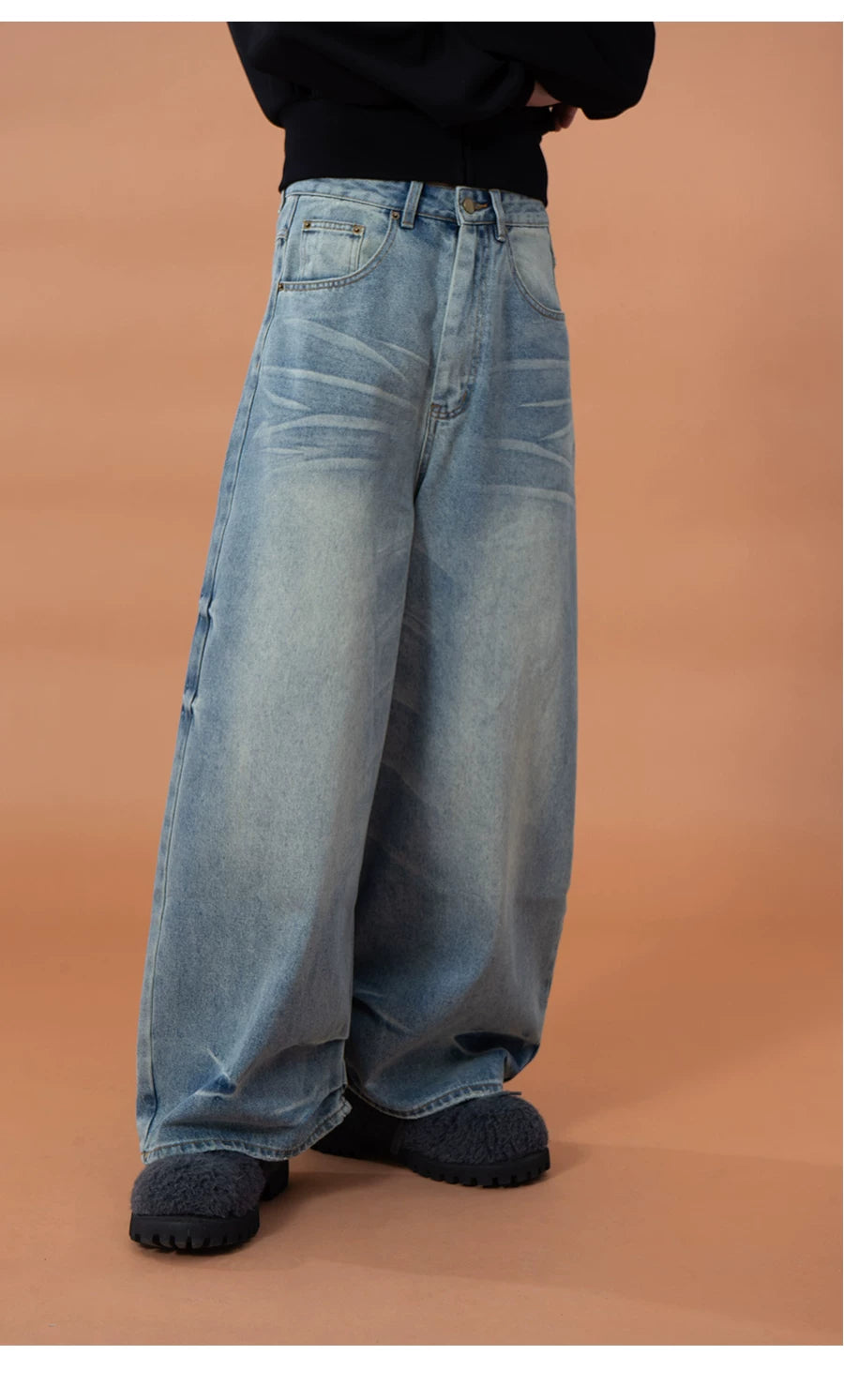 Men's Blue Printed Baggy Jeans