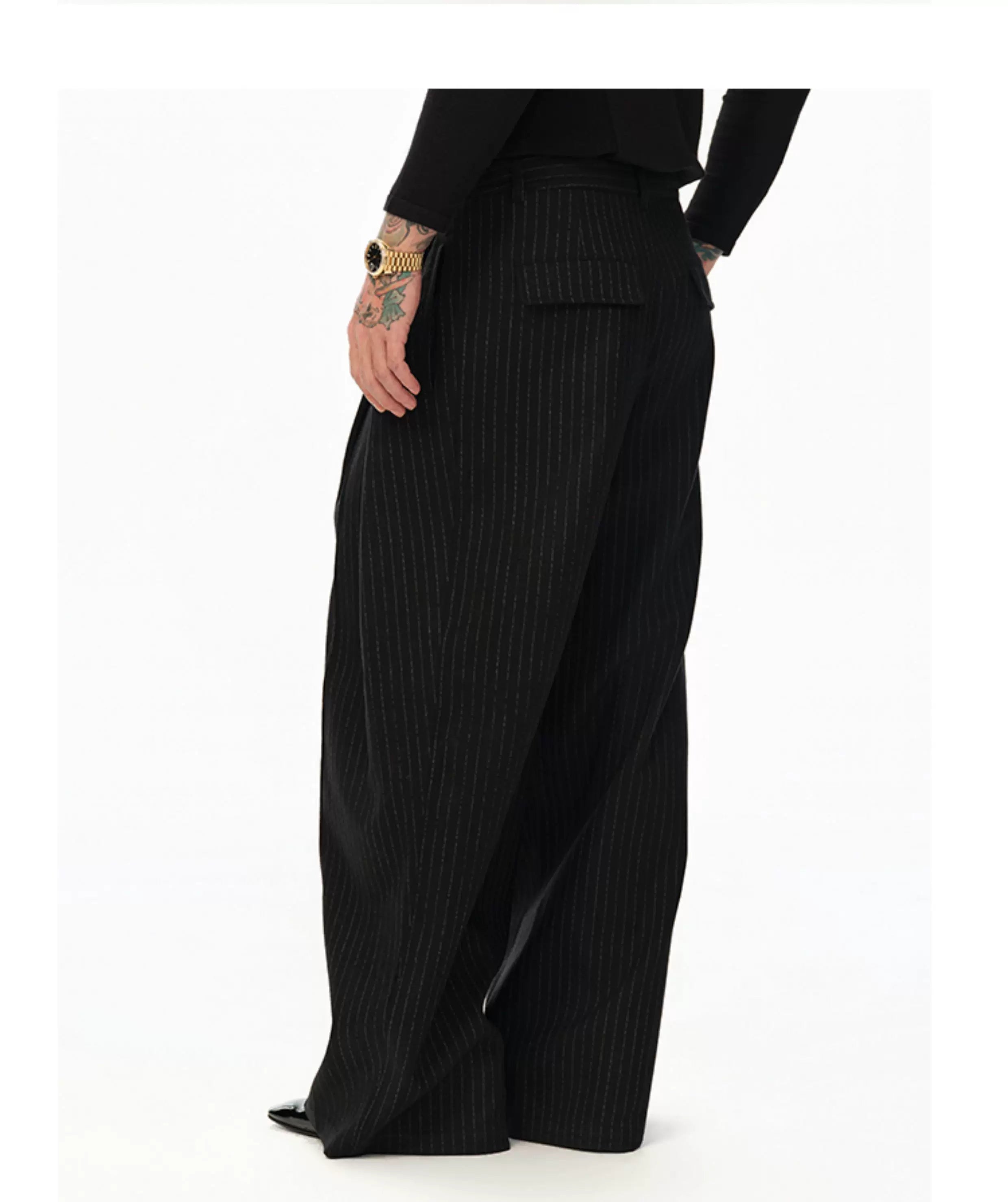 Black Vertical Striped Wool Dress Pants