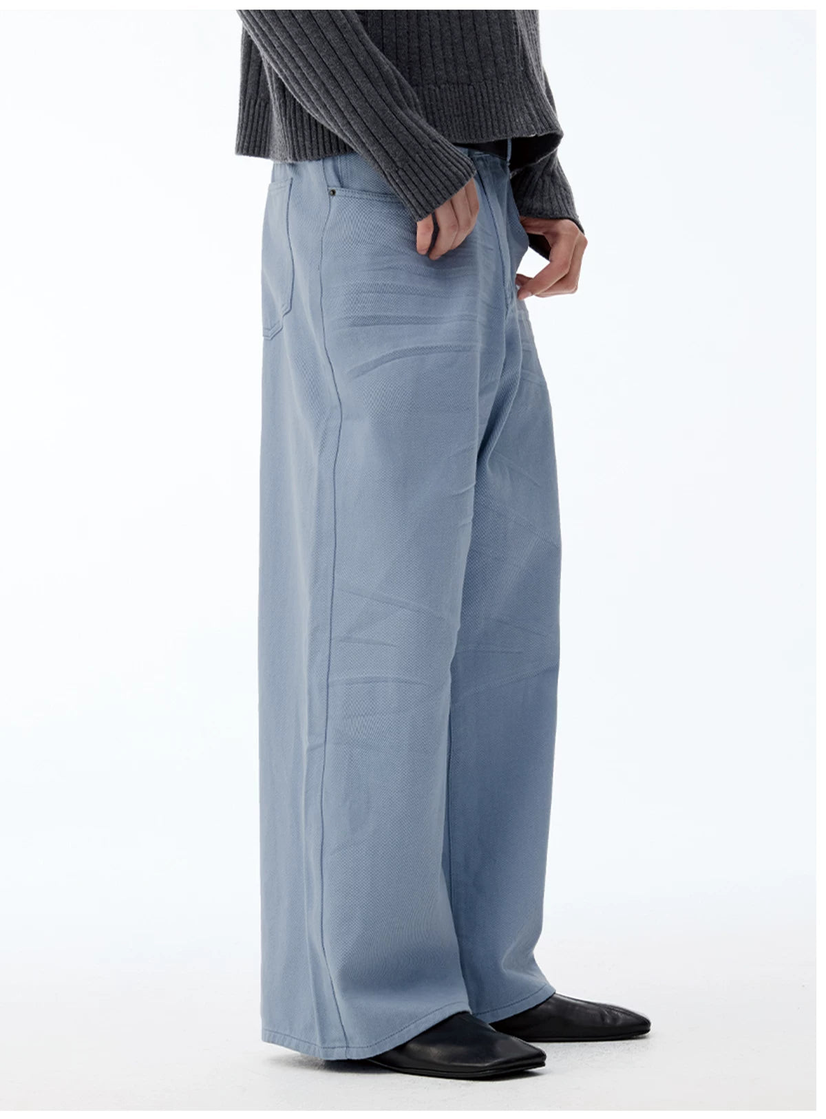 Faded Washed Pleated Straight Jeans