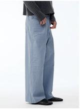 Faded Washed Pleated Straight Jeans