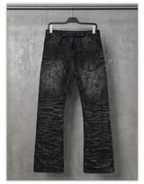 Dark Distressed Crinkled Straight Jeans