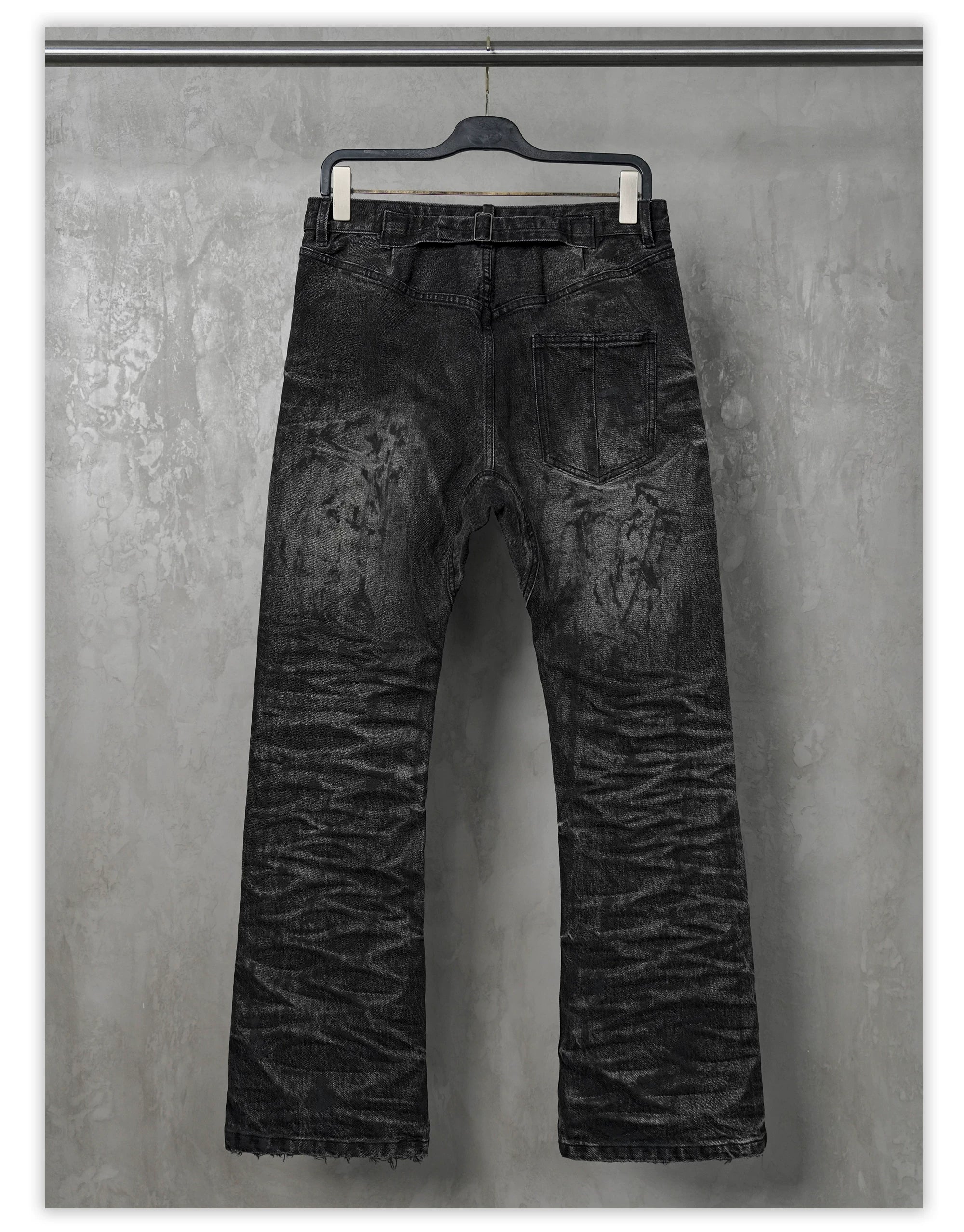 Dark Distressed Crinkled Straight Jeans