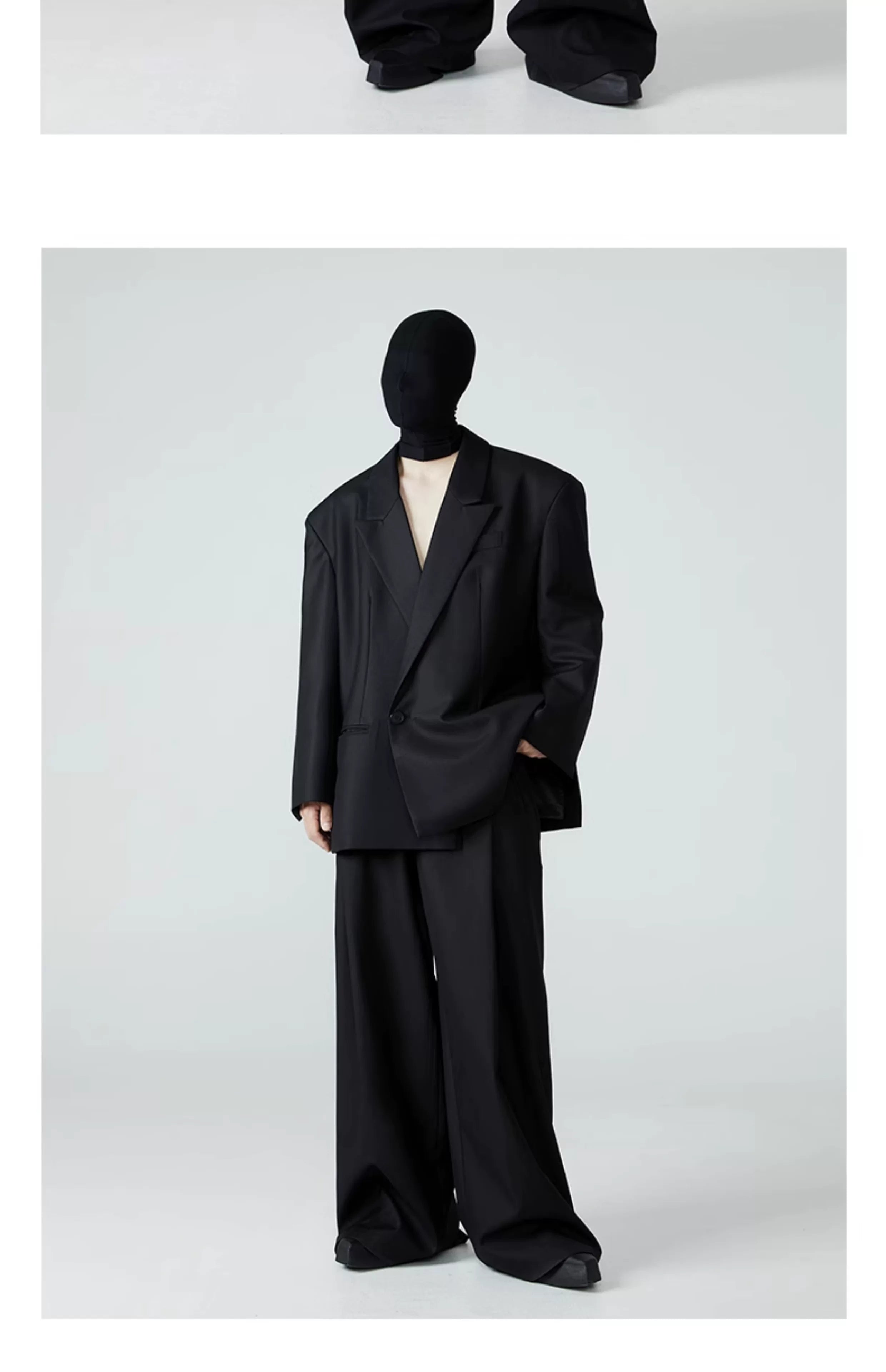 Men's Cropped Black Padded Drapey Blazer