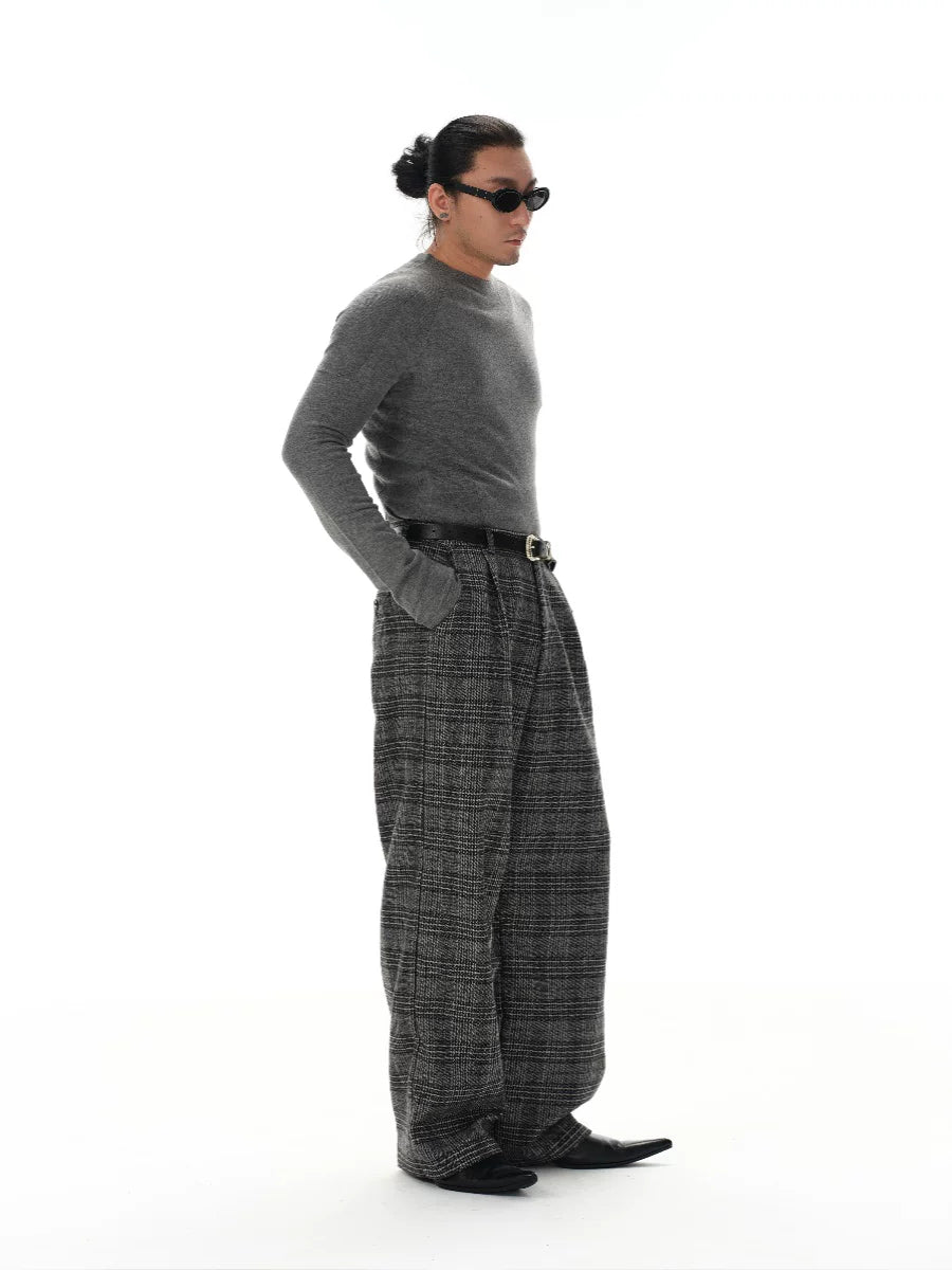 Black Grey Plaid Wool Pants