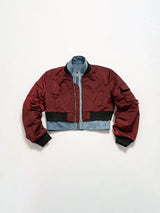 Cropped Two-Piece Maroon Denim Bomber Jacket