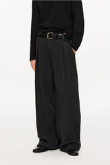 Wide Leg Pleated Wool Houndstooth Pants