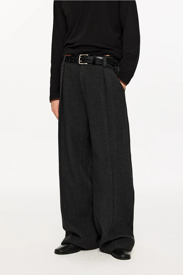 Wide Leg Pleated Wool Houndstooth Pants