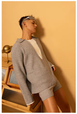 Gray Blue Navy Collar Knit Sweater
